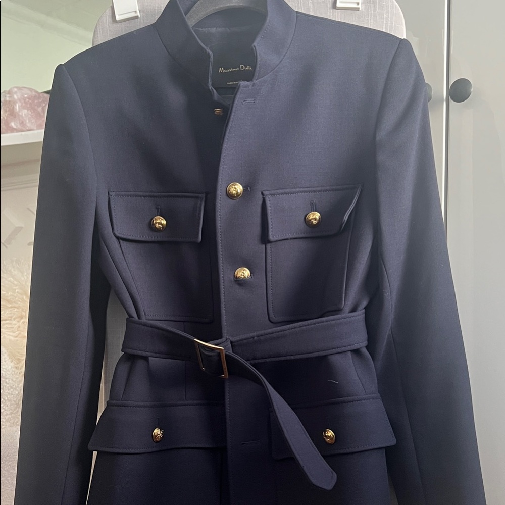 Massimo Dutti Dark Blue Military Jacket with Gold Accents